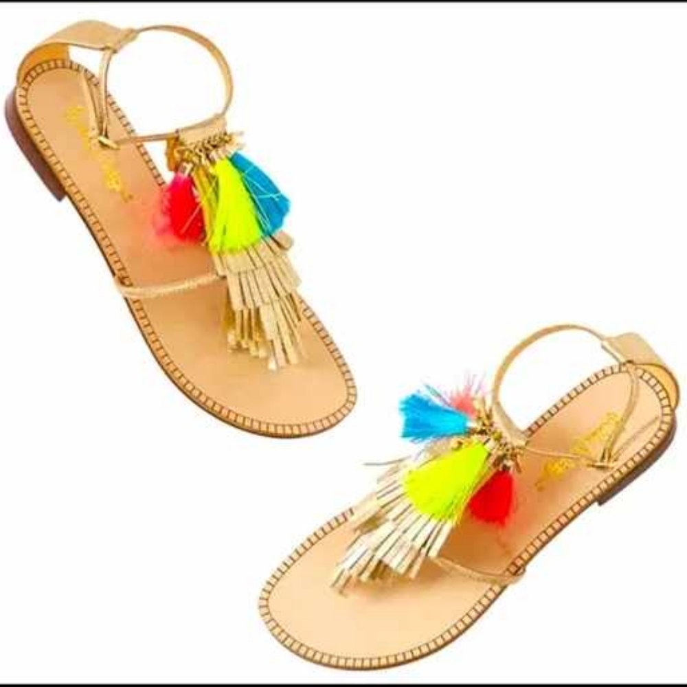 Authentic Lilly Pulitzer Metallic Zoe Tassel Sandal size 6